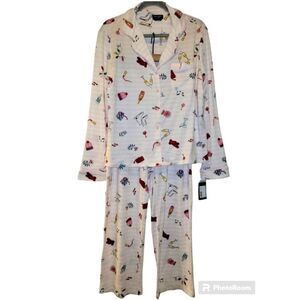 kate spade S-XL Blush Pink Vertical Stripe Festive Holiday Notched Collar PJ